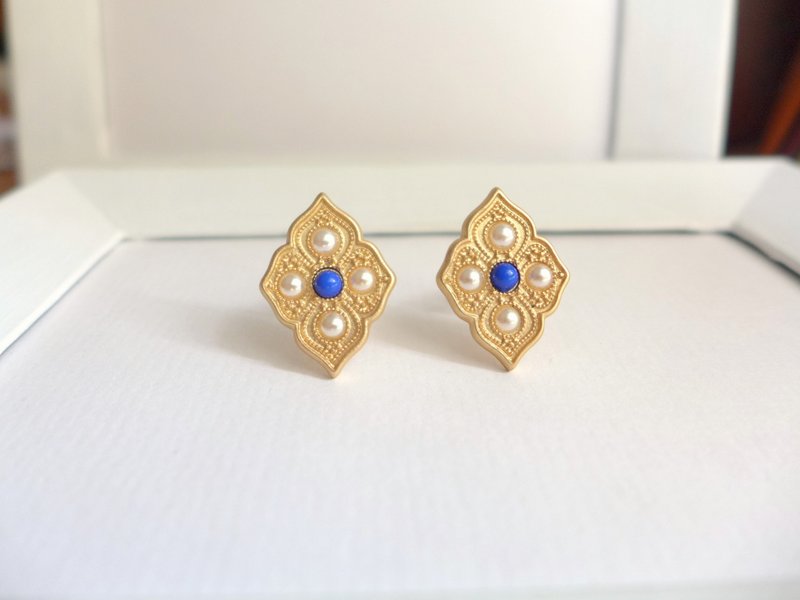 【Studio 5629】Vintage 西洋古董饰品 异国宫廷 夹式耳环 - 耳环/耳夹 - 其他材质 蓝色