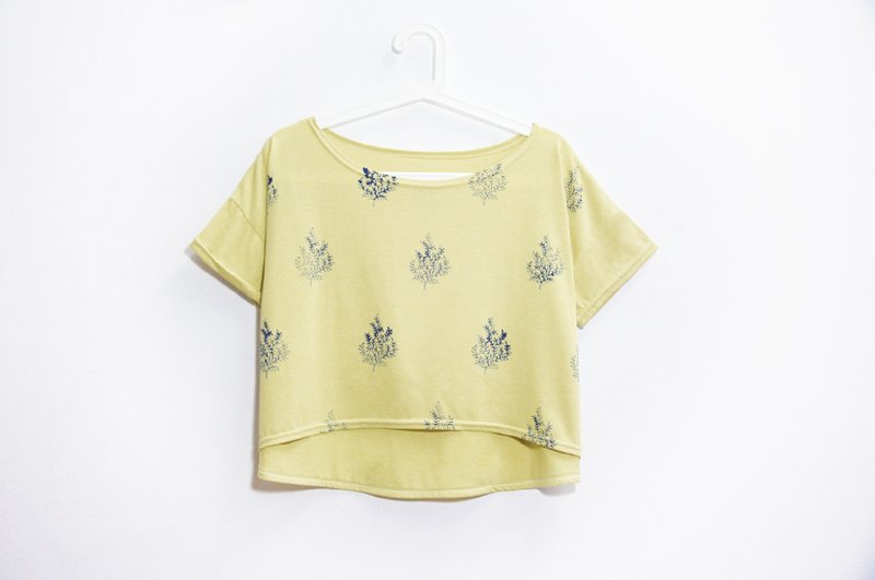 女装夏装 印度木刻印短版上衣 手工印满版印花短版T-植物系 果绿 - 女装上衣 - 棉．麻 绿色