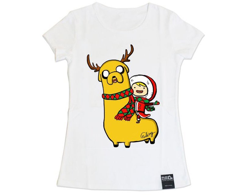 草泥马专卖店GLAD KING 【女生腰身款  探险活宝老皮阿宝麋鹿圣诞草泥马羊驼 】创意潮T品牌 - 女装 T 恤 - 其他材质 红色