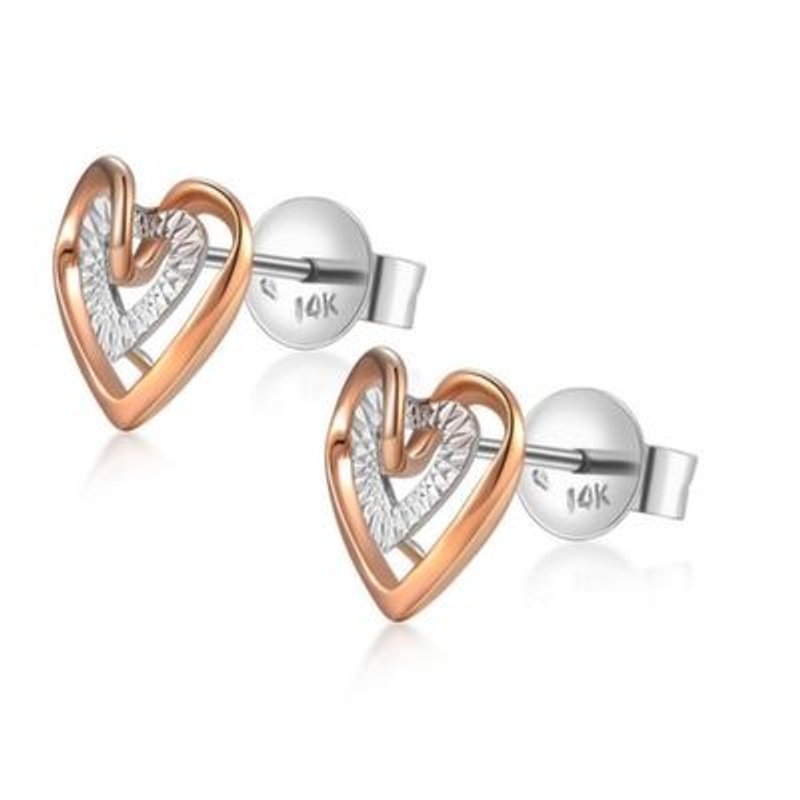 香港设计 14K/585 红白色黄金 净金 心心紧扣耳环 - 耳环/耳夹 - 其他金属 灰色