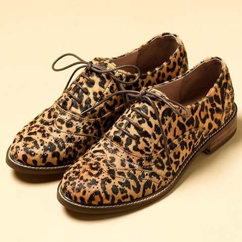 e’cho．英伦典迷复古雕花系带牛津鞋║Ec11狂野豹纹 - 女款牛津鞋/乐福鞋 - 真皮 多色