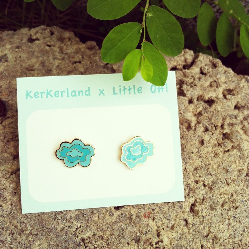 层层云朵☉手作耳环 - 耳环/耳夹 - 其他金属 蓝色