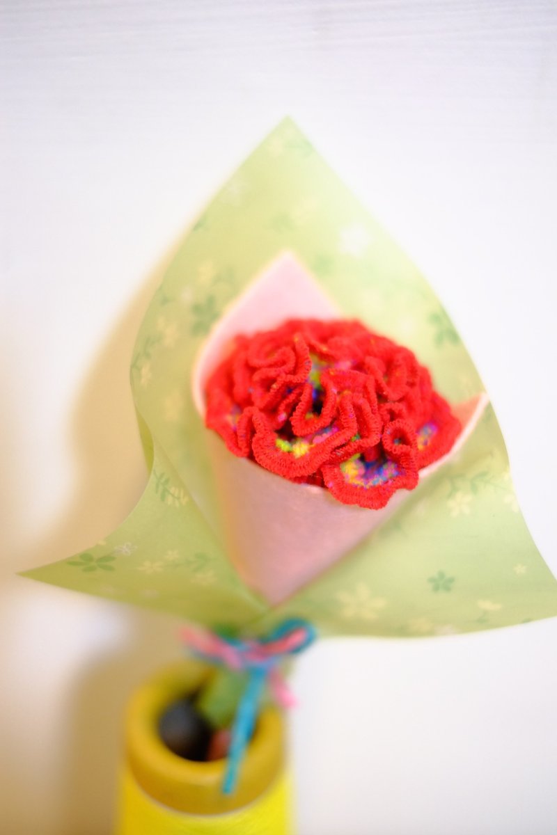 棉花棒 小花束 小红花 康乃馨 - 摆饰 - 其他材质 红色