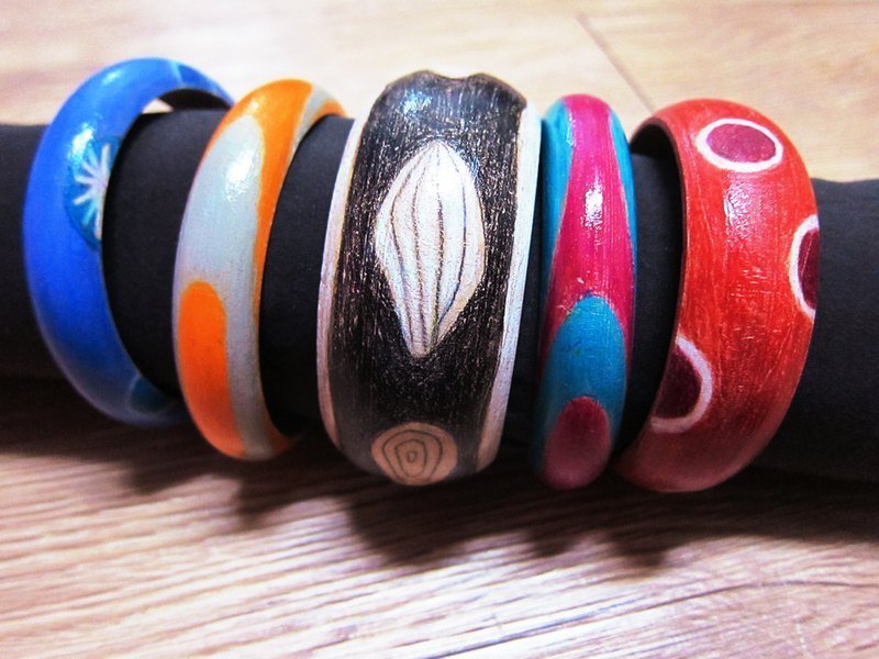 定制手绘木纹手环 (颜色可自行搭配) - 手链/手环 - 木头 多色