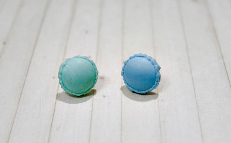黏土款＊半个马卡龙＊(不对色款)＿针式耳环 -限量X1- - 耳环/耳夹 - 粘土 蓝色