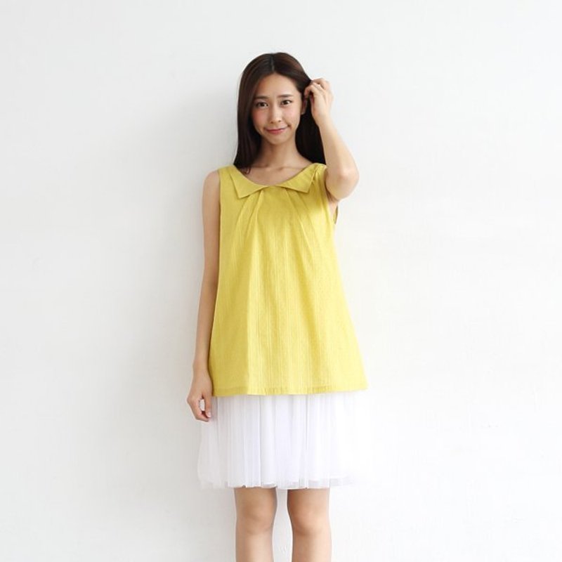 【许许儿】芥茉黄小领片美背罩衫 - 背带裤/连体裤 - 其他材质 黄色