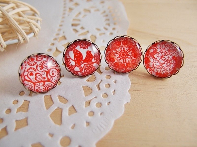 新 年 快 乐  ◎ 初春 x 吉祥如意福气到！ x 喜洋洋剪纸  x 贴耳 针式、夹式、钢针 耳环 (单支自由配)】新年红 - 耳环/耳夹 - 其他材质 红色