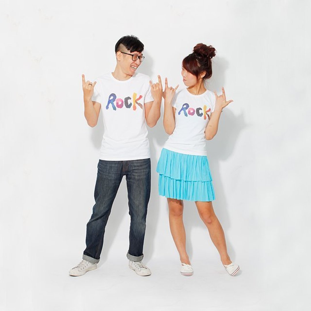 情人节礼物-夏日ROCK 甜蜜情人对T 情侶CP - 女装 T 恤 - 棉 白色