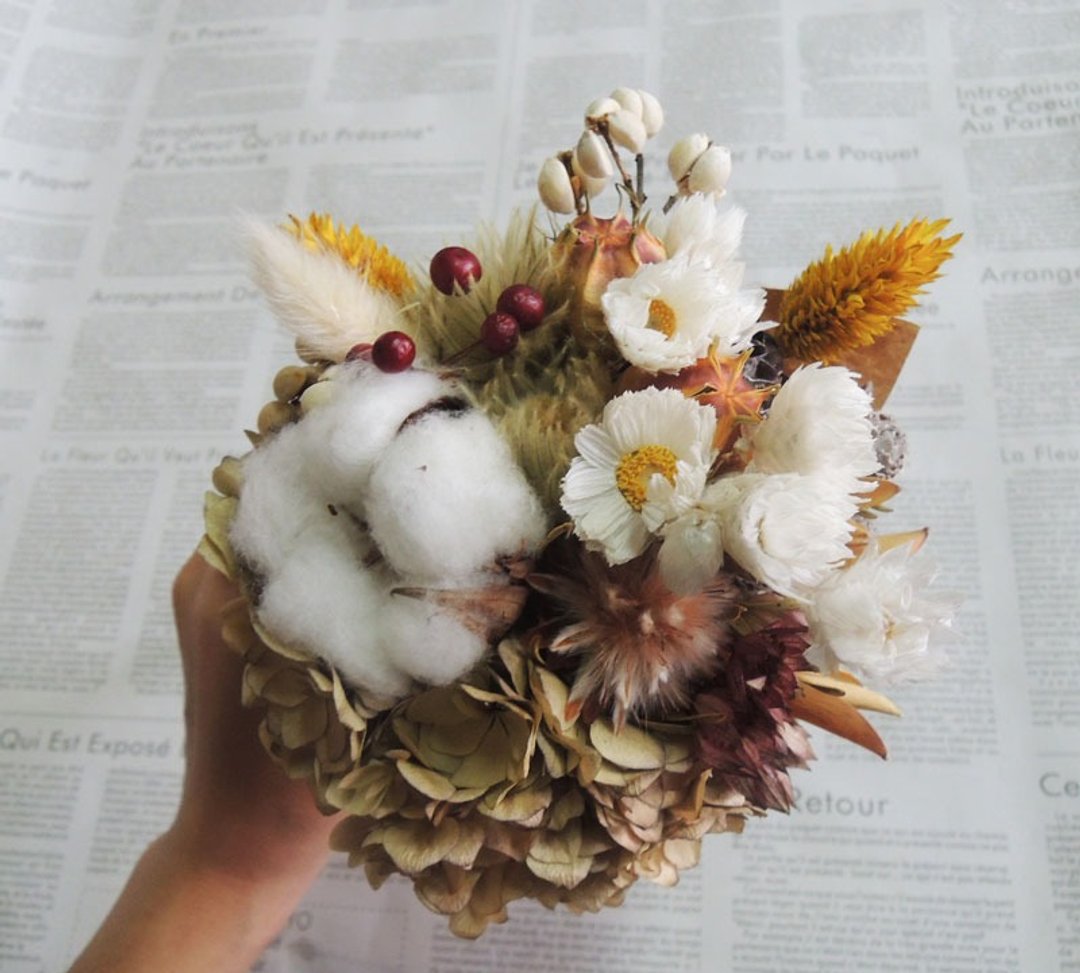 微甜·圈 手作 甜筒冰淇淋 重瓣绣球 棉花 缎带 小花束 干燥花束 婚摄 自助婚纱 - 植栽/盆栽 - 植物．花 橘色