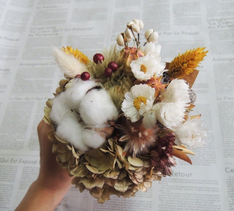 微甜·圈 手作 甜筒冰淇淋 重瓣绣球 棉花 缎带 小花束 干燥花束 婚摄 自助婚纱 - 植栽/盆栽 - 植物．花 橘色