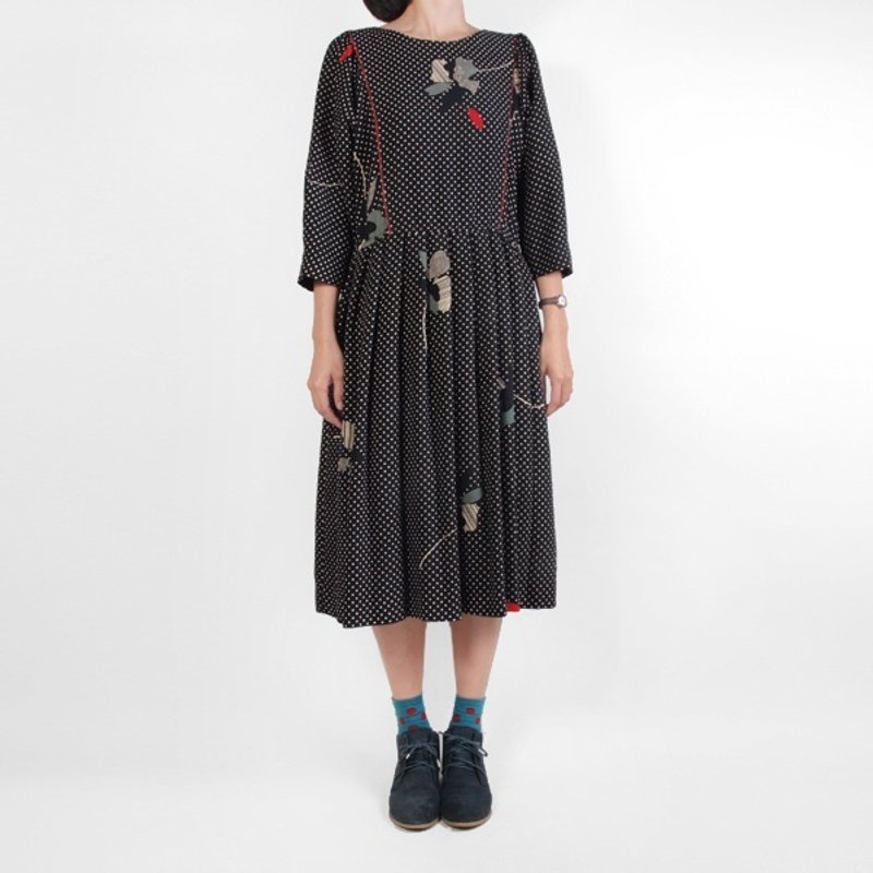 │moderato│日本浮世绘点点古着洋装/森林复古.个性.礼物.女朋友.独特.文艺.vintage - 洋装/连衣裙 - 其他材质 黑色
