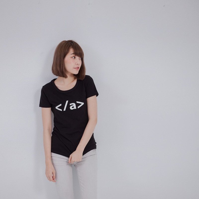 结束超连结 短袖 蜜桃棉 女T 黑色 - 女装上衣 - 棉．麻 黑色