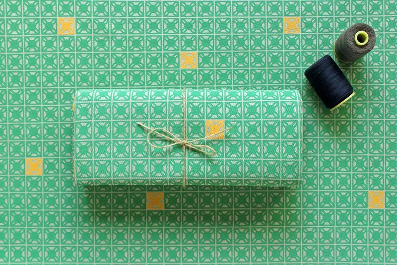 布匹-旧花砖1号/灰底薄荷绿印花/250g - 其他 - 其他材质 绿色