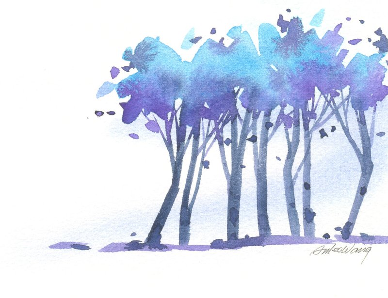 “疗愈系树林系列1-34”水彩手绘限量版明信片/贺卡 - 卡片/明信片 - 纸 紫色