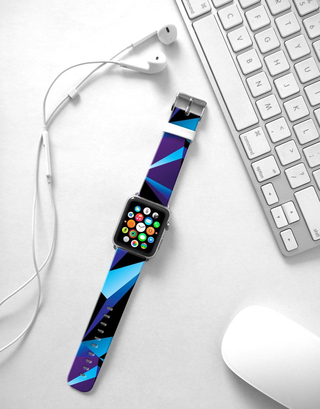 Apple Watch Series 1 , Series 2, Series 3 - Apple Watch 真皮手表带，适用于Apple Watch 及 Apple Watch Sport - Freshion 香港原创设计师品牌 - 靛蓝几何图案 16 - 表带 - 真皮 