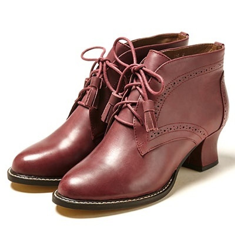 《早春限定特惠》e'cho．优雅名伶复古流苏中跟裸靴║Ec17优雅紫 - 女款休闲鞋 - 真皮 红色