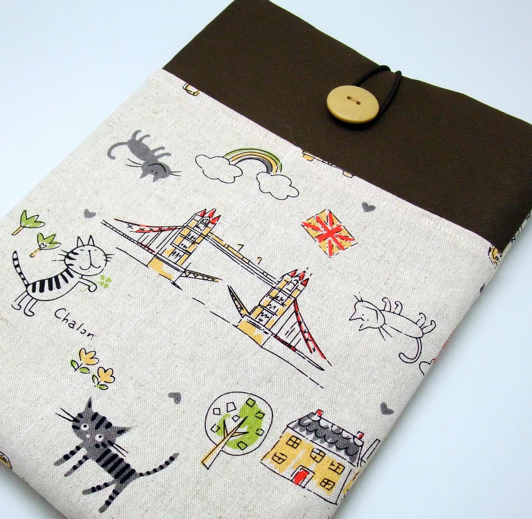 11", 13" Macbook Air case, 13" Macbook Pro case, Laptop case，Computer case 电脑袋，布套 ，布包 - 在城市中的猫咪 (220) - 电脑包 - 其他材质 卡其色