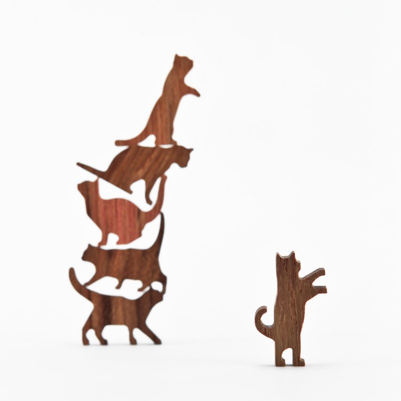 猫咪叠叠乐 / 柚木 / 粉蓝贴纸 - 玩具/玩偶 - 木头 咖啡色