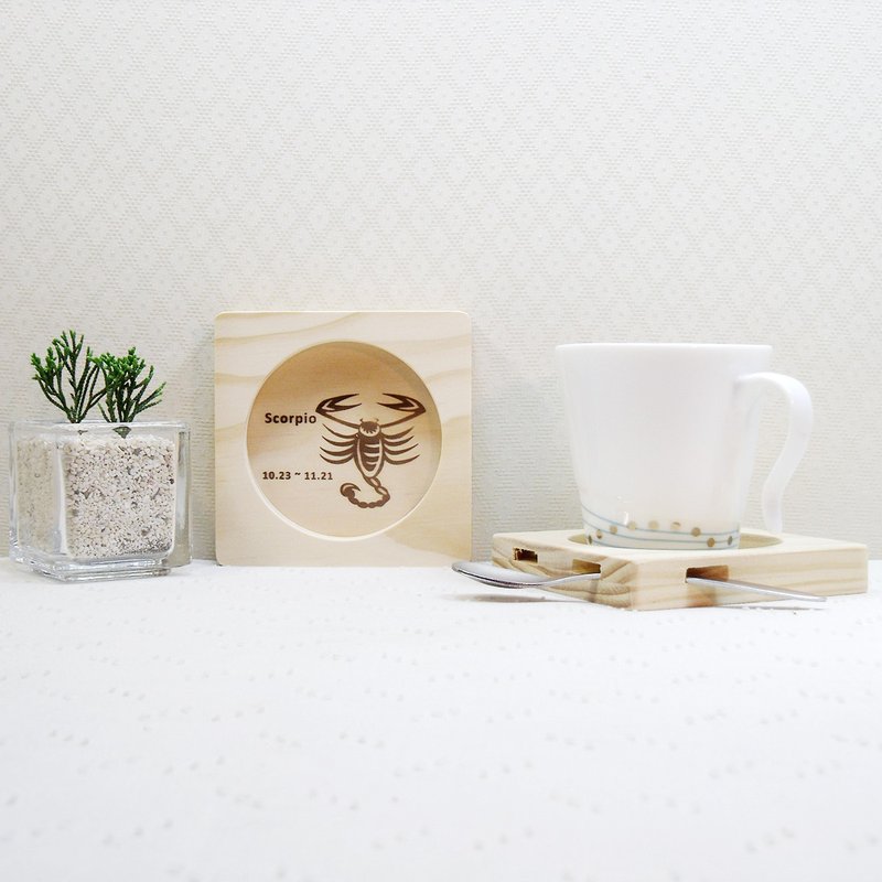 生日礼物 天蝎座 毕业礼物 实木 手工 天然漆腊 杯垫 定制化 名字 - 浅碟/小碟子 - 木头 咖啡色