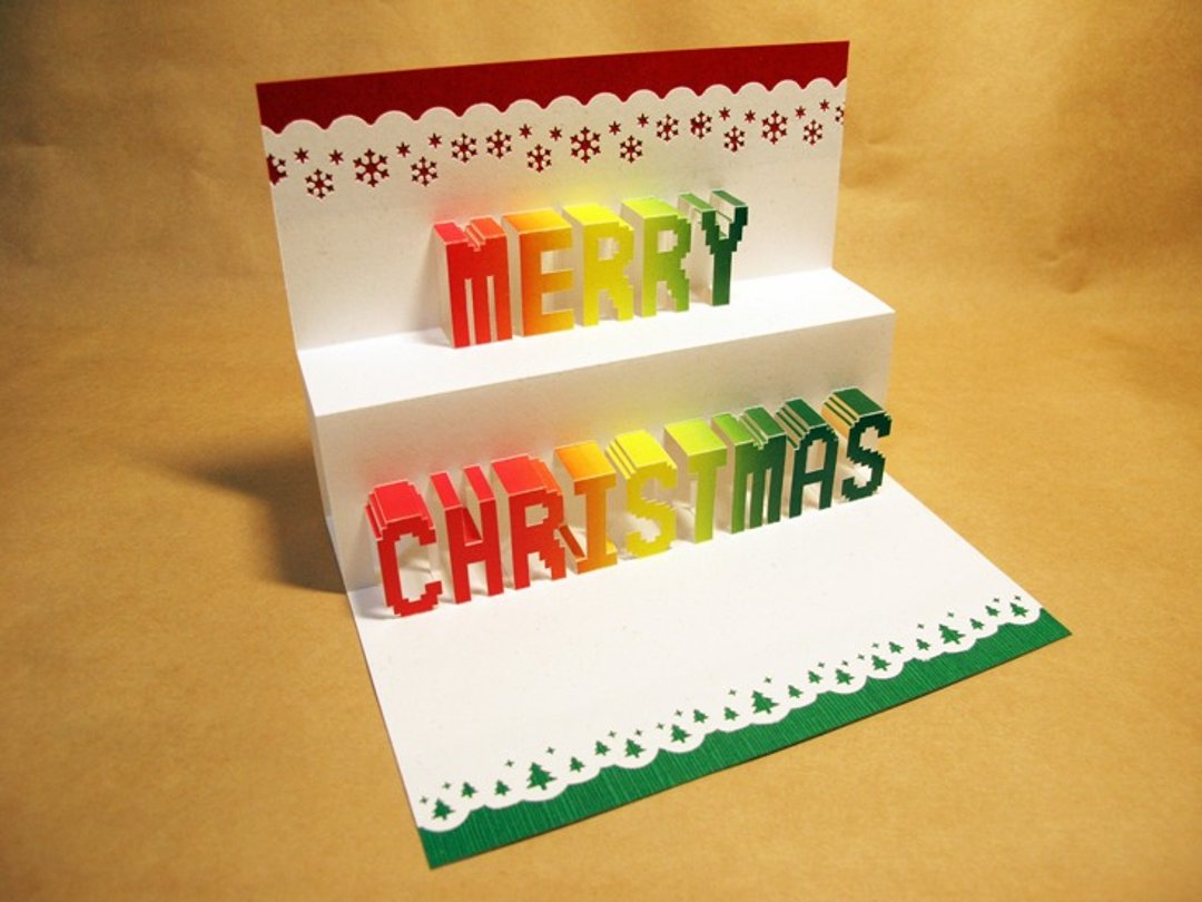 立体纸雕圣诞卡片-MERRY CHRISTMAS - 卡片/明信片 - 纸 多色