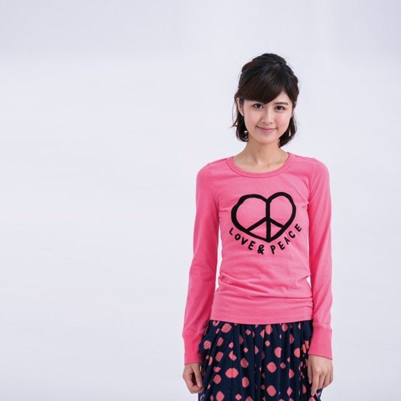 Love & Peace 蜜桃棉 长袖 女T 玫粉色 - 女装 T 恤 - 棉．麻 粉红色