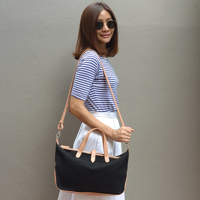 中型极简手提/肩背包-黑色 - 侧背包/斜挎包 - 其他材质 