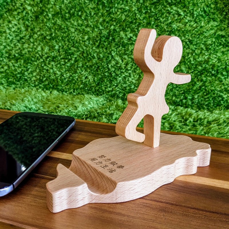 【圣诞/定制化礼物】芭蕾女孩 / iPhone Android 定制化手机座 - 手机座/防尘塞 - 木头 咖啡色