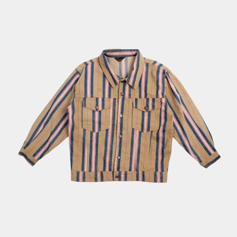 │moderato│美国复古条纹牛仔外套/森林女孩.伦敦男孩.文艺青年.个性男朋友.圣诞树 - 女装休闲/机能外套 - 其他材质 卡其色