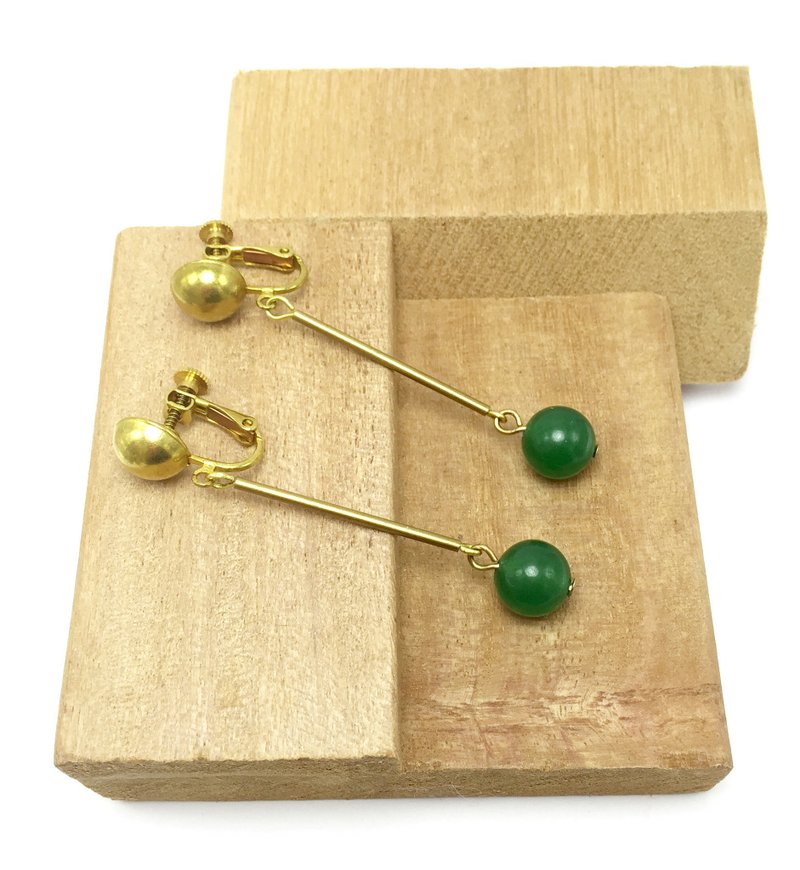 圆满耳环（黄铜圆玉夹式耳环） - 耳环/耳夹 - 其他金属 咖啡色