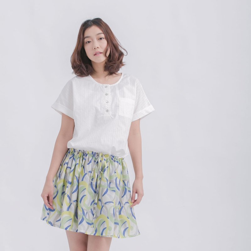 Iris 波浪半襟洋装/白 - 洋装/连衣裙 - 棉．麻 白色