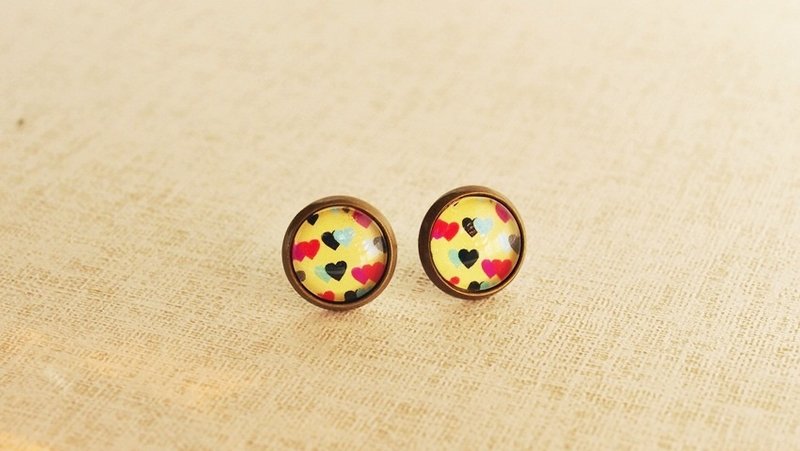 ♥情人节礼物♥ OldNew Lady-古铜色小圆形耳环【心心相映-黄色】新款 - 耳环/耳夹 - 其他金属 黄色