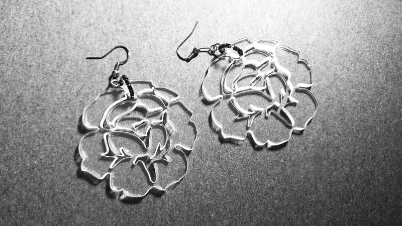 剪影系列 透明蔷薇耳环 Pair - 耳环/耳夹 - 压克力 白色