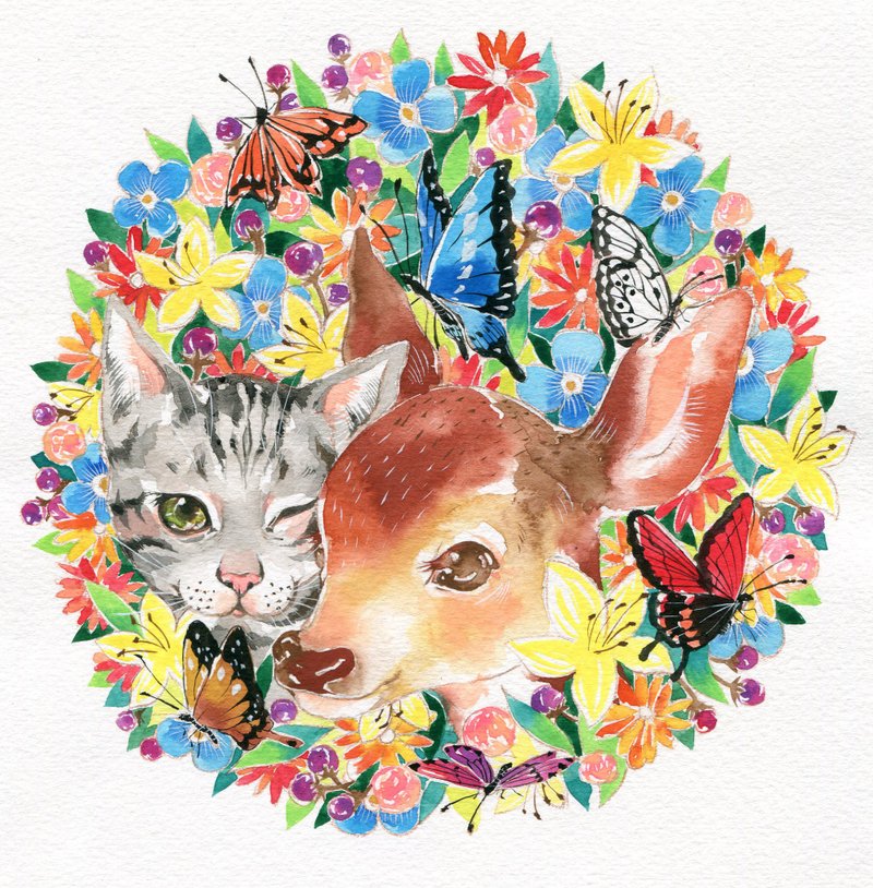 美短猫&小鹿款方形贺卡 - 卡片/明信片 - 纸 多色