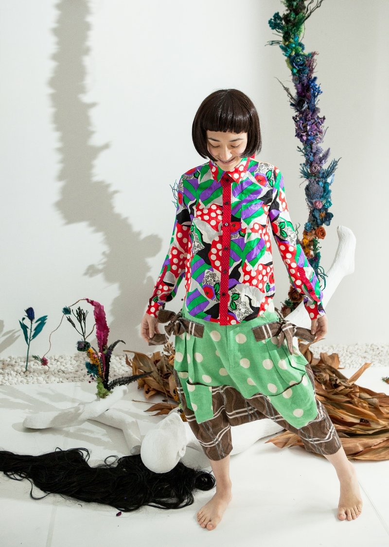 moi non plus*限量*真丝印花衬衫 -后背镂空/后领蝴蝶结绑带设计 - 女装衬衫 - 丝．绢 多色