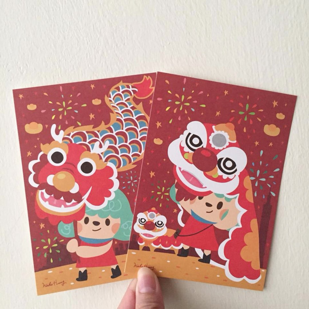 舞龙舞狮 明信片组 - 卡片/明信片 - 纸 红色