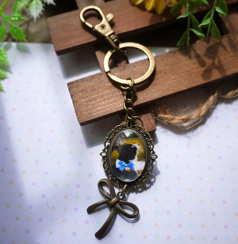 【情人定制】华美典雅款(椭圆古铜)/单面照片/附坠饰/照片钥匙圈 - 锁骨链 - 其他金属 蓝色
