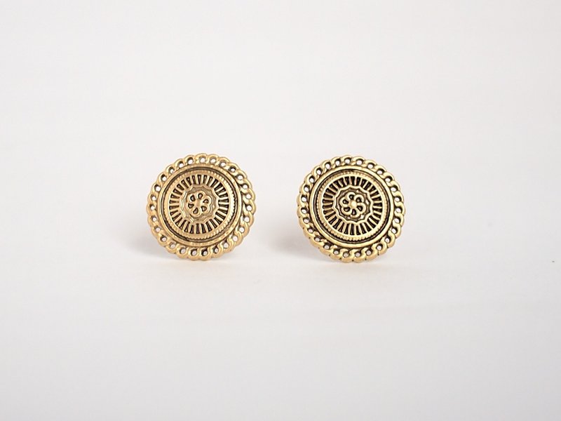 [Circle dot] 武士之徽 - 耳环/耳夹 - 塑料 金色