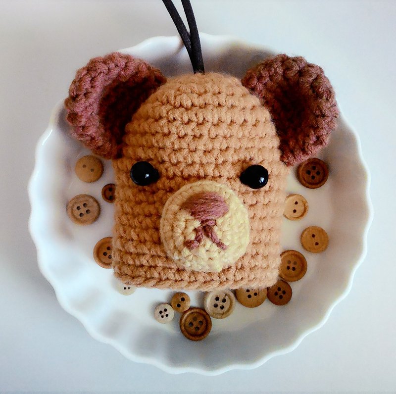 手鈎毛线小熊钥匙包/钥匙套-奶茶A 圣诞节  纸盒包装设计 交换礼物 - 钥匙链/钥匙包 - 其他材质 卡其色