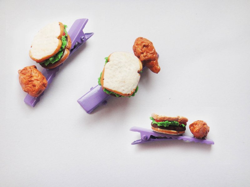 好吃的三明治和鸡块粉紫色发夹 - 发饰 - 粘土 紫色