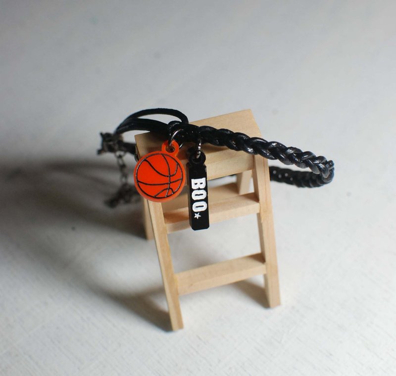 蓝球小牛皮手链+小吊牌 校名或名字+背号 - 手链/手环 - 其他材质 橘色