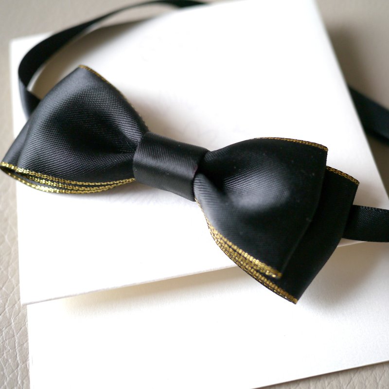 男孩子黑色小领结Bow Tie - 围嘴/口水巾 - 丝．绢 黑色