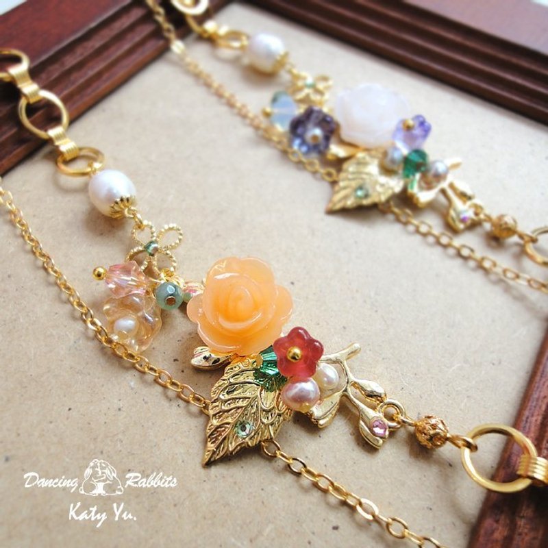【KBR0024】※兔子跳舞※古典玫瑰花园双层手链(两色) - 手链/手环 - 宝石 金色
