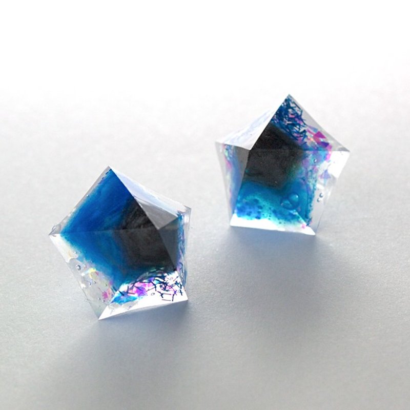 Pentagon earrings (stagnation planet) - 耳环/耳夹 - 其他材质 蓝色