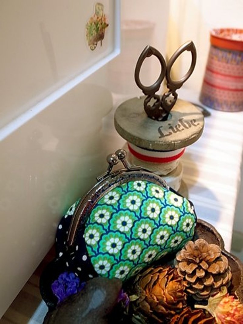 复古绿孔雀口金包 - 零钱包 - 棉．麻 绿色