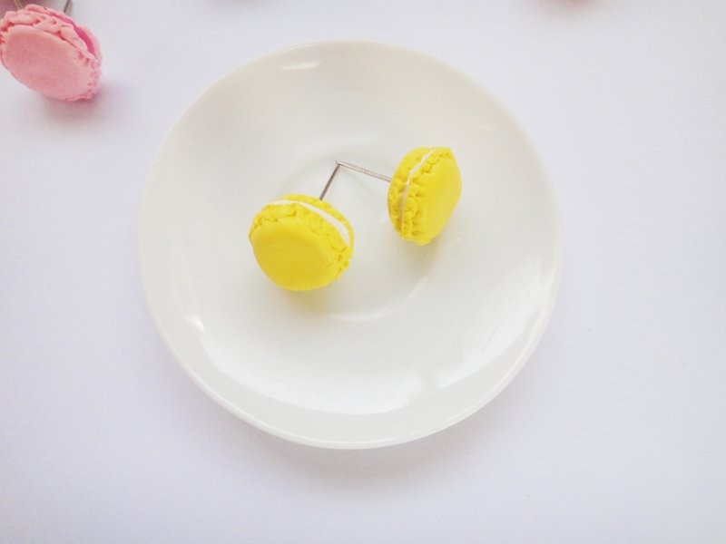 黄色马卡龙耳环 - 耳环/耳夹 - 粘土 黄色