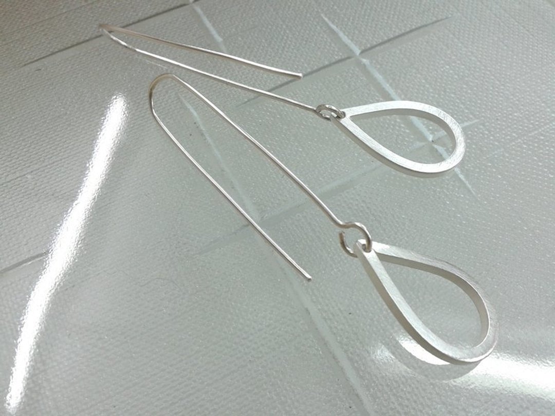 纯银耳环，几何系列 Geometry collection 纯银耳饰 - 耳环/耳夹 - 纯银 白色
