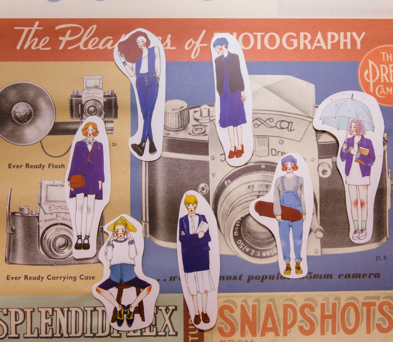 风格女子亥 蓝色系列贴纸组 7入 - 贴纸 - 纸 蓝色