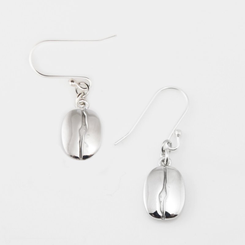 咖啡系 -简约扁豆- 咖啡豆耳勾式耳环 耳针 手作饰品 - 耳环/耳夹 - 其他金属 银色