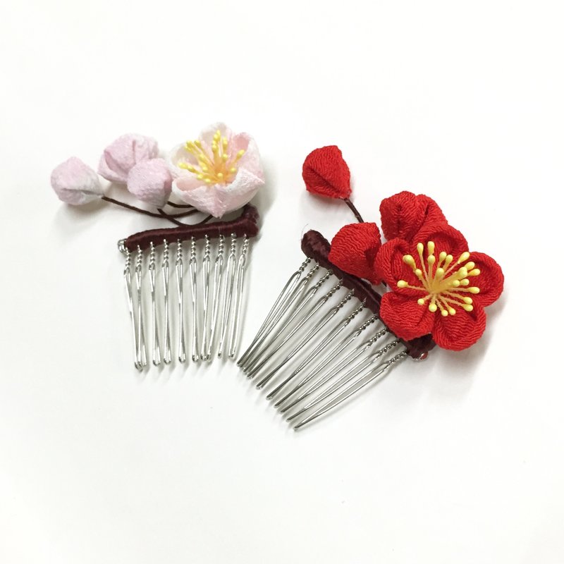 【若桑】【雪】疏影。梅花 つまみ细工 粉红色调 日式布花 发梳/插梳/发卡 艺伎/舞伎花簪/和服发饰/浴衣发饰 - 发饰 - 纸 粉红色
