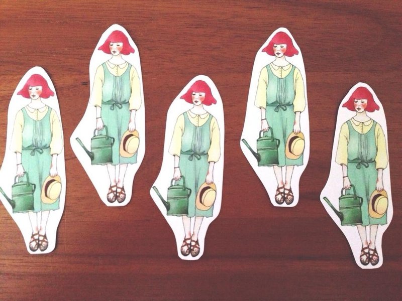 植物女孩 五入贴纸组 - 贴纸 - 纸 绿色